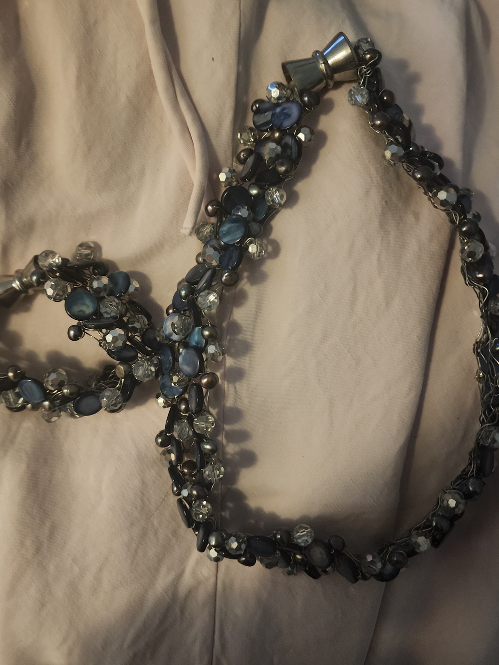 Handcrafted Blue Beaded Statement Necklace and Bracelet Set